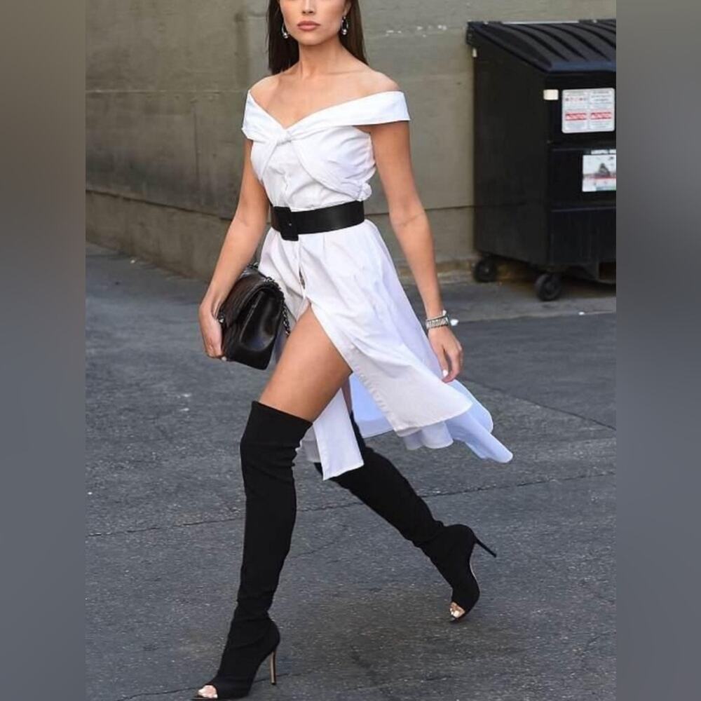 Marled By Olivia Culpo White Off The Shoulder Tie Front Shirt Dress XS